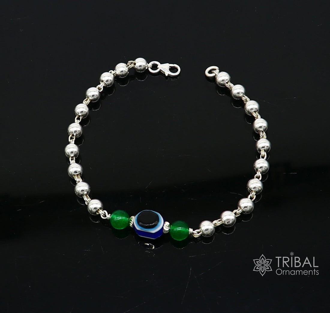 925 sterling silver handmade silver beaded evil eye bracelet, amazing stylish unisex cultural trendy bracelet all sizes jewelry sbr468 - TRIBAL ORNAMENTS