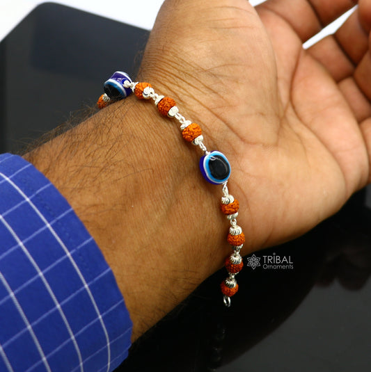 925 sterling silver Rudraksha beads with evil eye bracelet, stylish unisex cultural trendy handmade bracelet all sizes jewelry sbr472 - TRIBAL ORNAMENTS