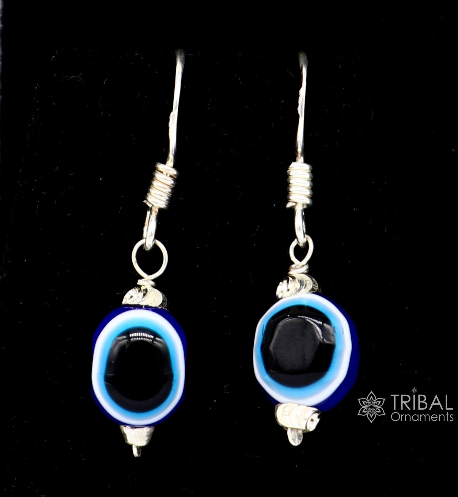 925 Sterling silver evil eye handmade hoops earring amazing customized drop dangle evil eyes jewelry for girl's s1162 - TRIBAL ORNAMENTS