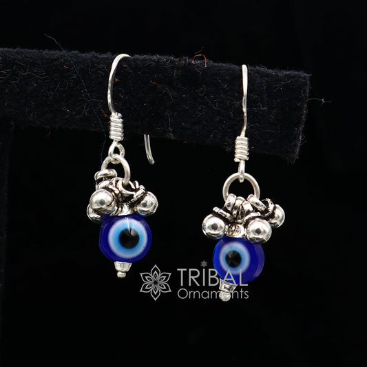 925 Sterling silver small evil eye handmade hoops earring amazing customized drop dangle evil eyes jewelry for girl's s1165 - TRIBAL ORNAMENTS