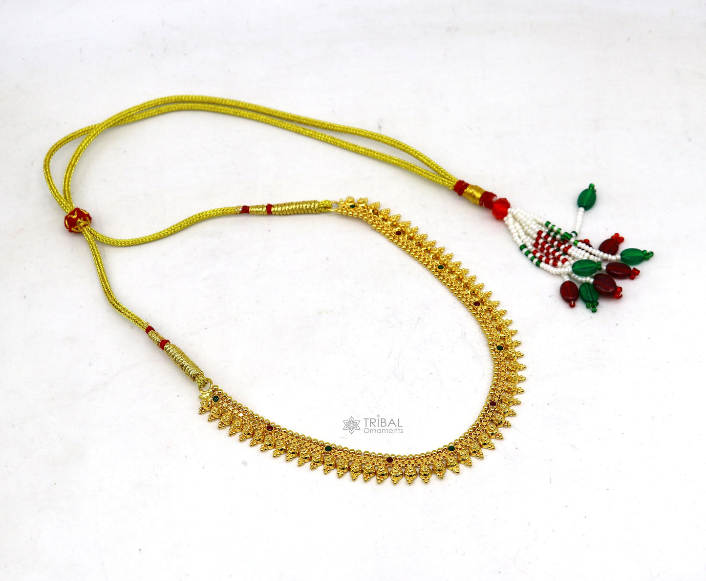 Hallmarked 22kt yellow gold handmade Traditional cultural trendy design necklace set brides tribal ethnic jewelry From India set93 - TRIBAL ORNAMENTS