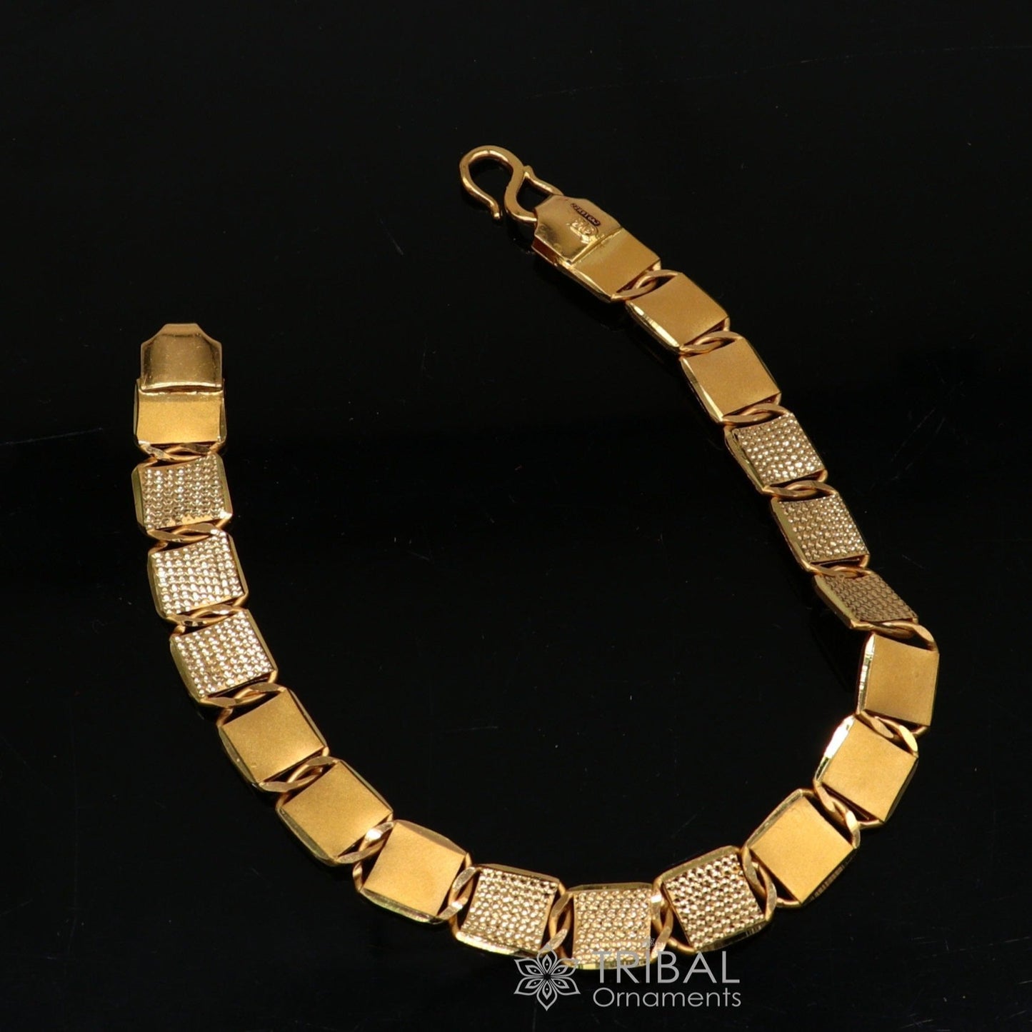 Hallmarked 22kt yellow gold handmade solid gold bar Royal nawabi Chain or Bracelet fabulous diamond cut design men's jewelry gbr42 - TRIBAL ORNAMENTS