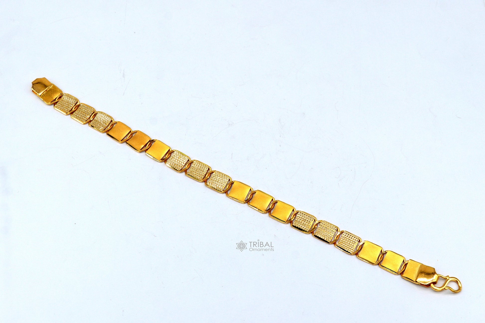 Hallmarked 22kt yellow gold handmade solid gold bar Royal nawabi Chain or Bracelet fabulous diamond cut design men's jewelry gbr42 - TRIBAL ORNAMENTS