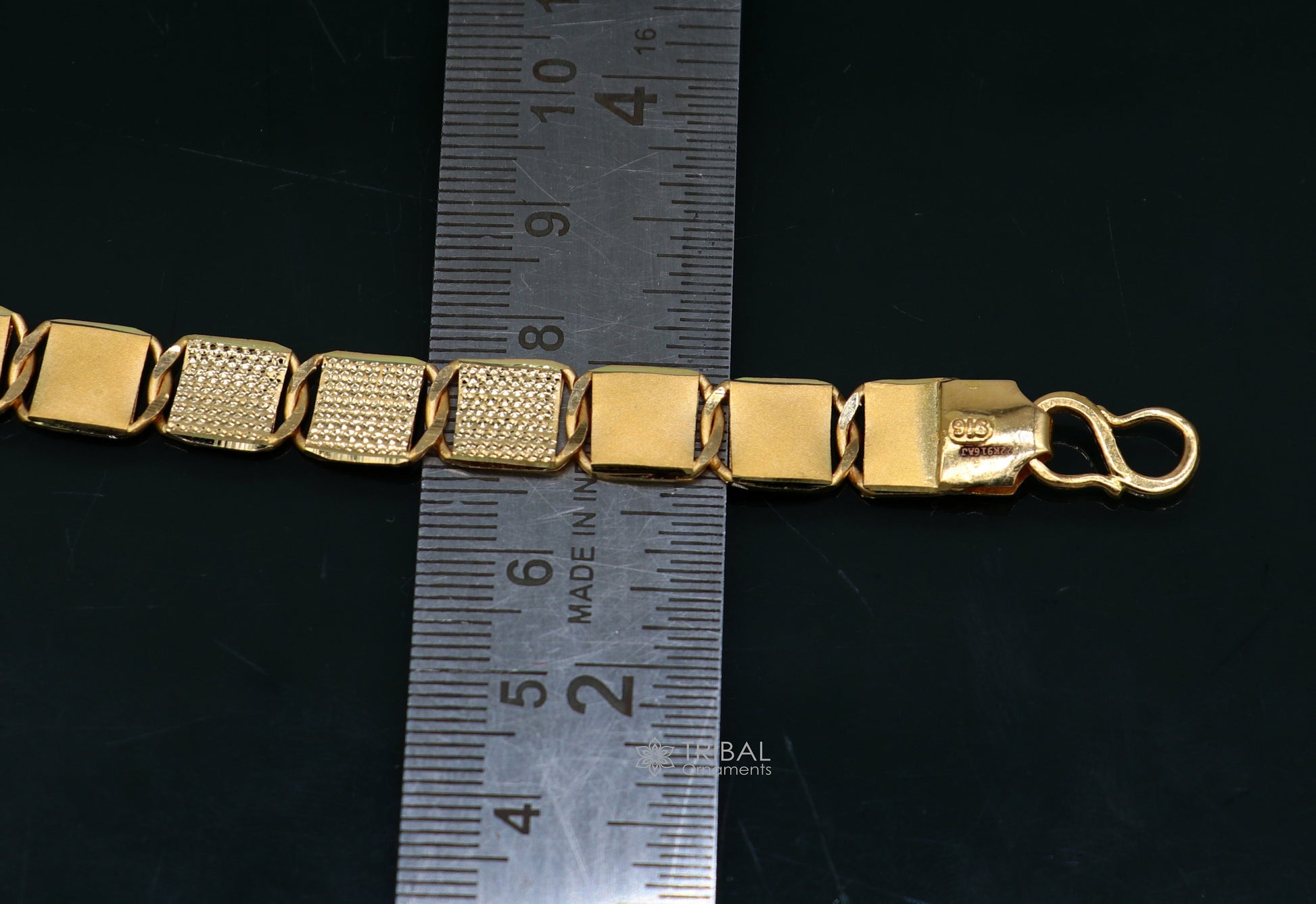 Hallmarked 22kt yellow gold handmade solid gold bar Royal nawabi Chain or Bracelet fabulous diamond cut design men's jewelry gbr42 - TRIBAL ORNAMENTS