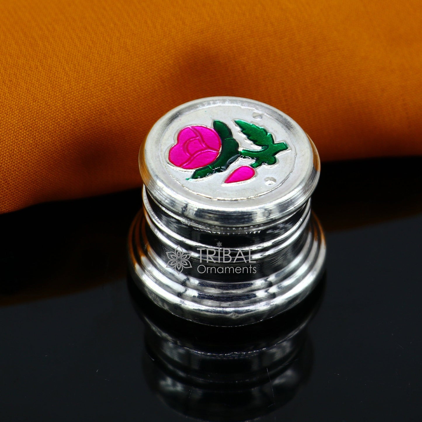 999 pure silver trinket box, kajal box/casket box brides round shape box collection, container box, eyeliner sindur box gifting stb795 - TRIBAL ORNAMENTS