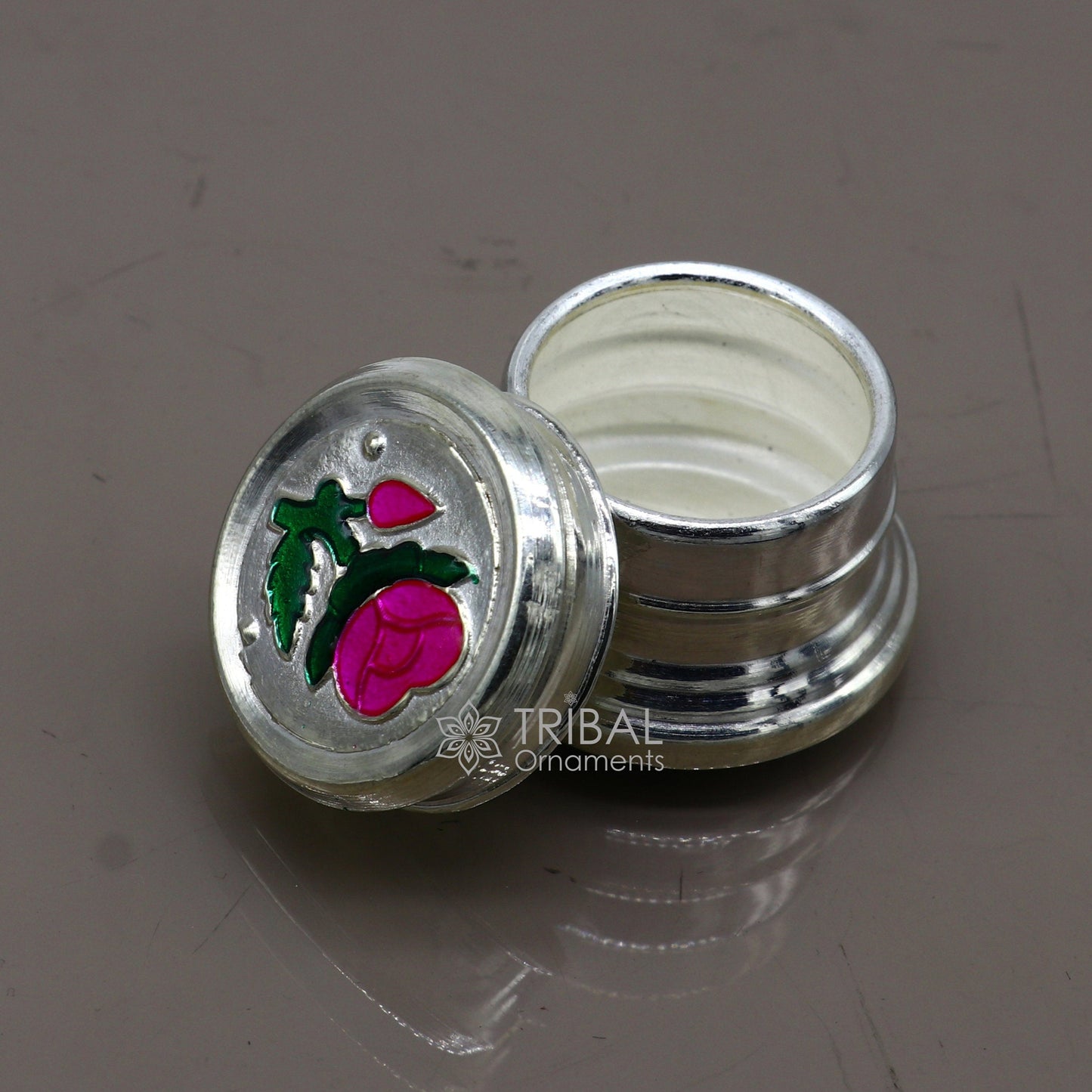 999 pure silver trinket box, kajal box/casket box brides round shape box collection, container box, eyeliner sindur box gifting stb795 - TRIBAL ORNAMENTS