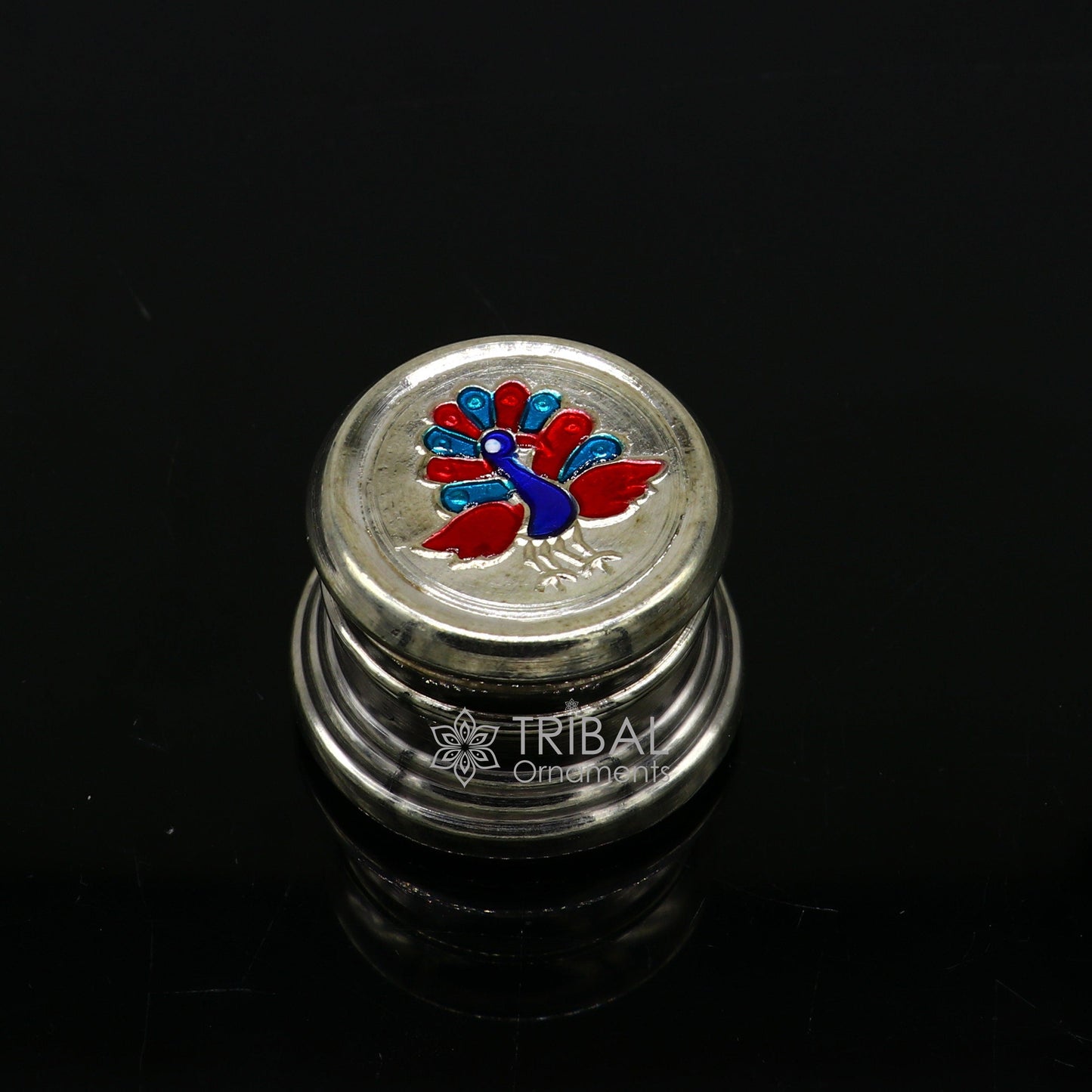 999 pure silver trinket box, kajal box brides round shape box peacock design box , container tobacco box, eyeliner Sindur box gifting stb798 - TRIBAL ORNAMENTS