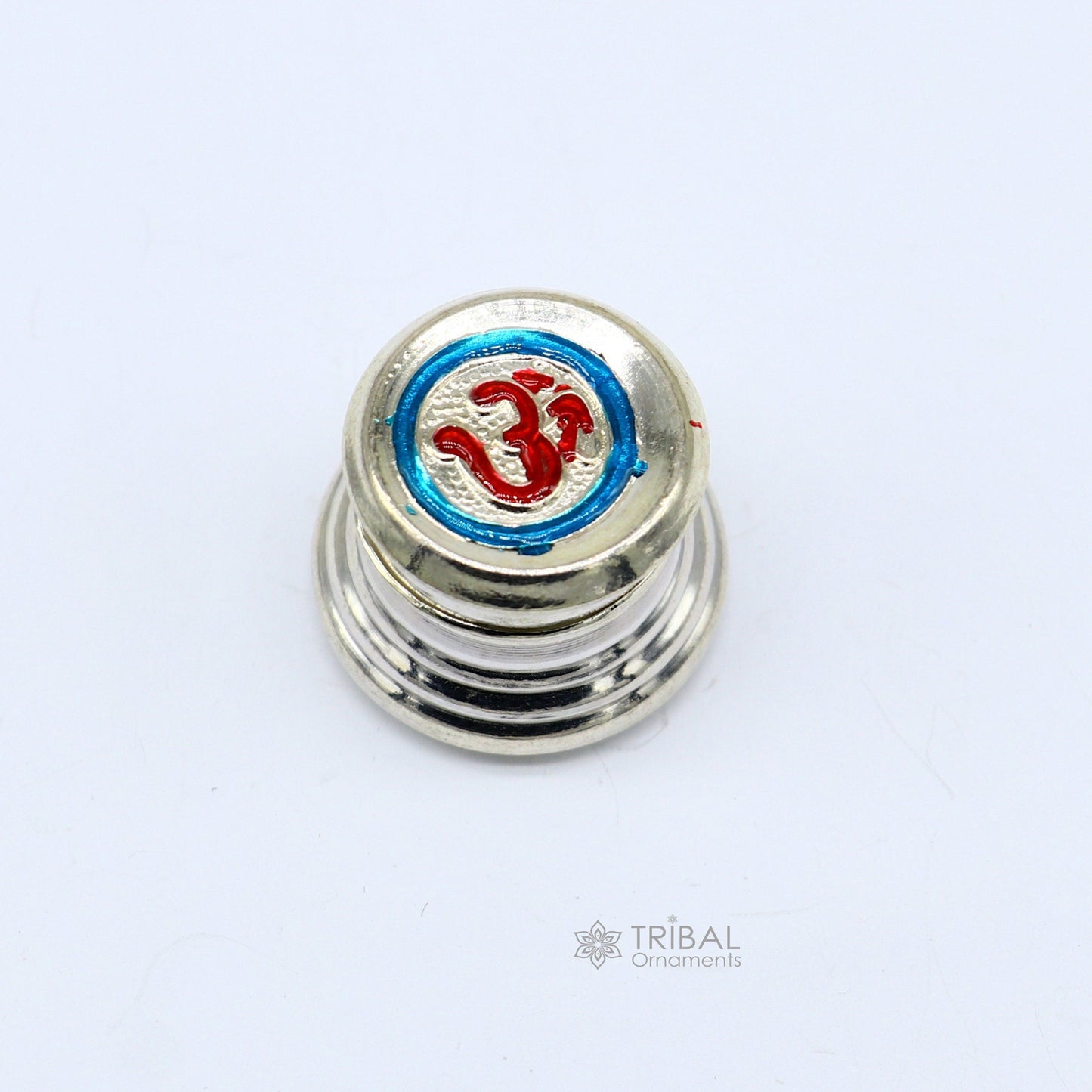 999 pure silver trinket box, kajal box brides round shape box Aum design box , container tobacco box, eyeliner Sindur box gifting stb804 - TRIBAL ORNAMENTS