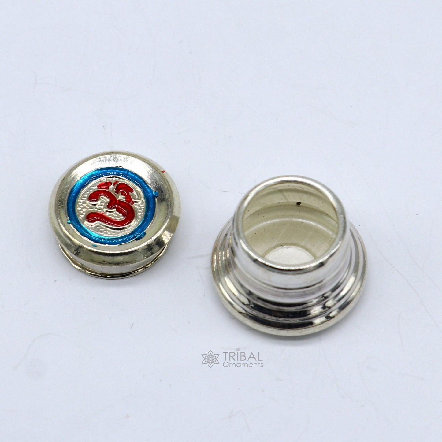 999 pure silver trinket box, kajal box brides round shape box Aum design box , container tobacco box, eyeliner Sindur box gifting stb804 - TRIBAL ORNAMENTS