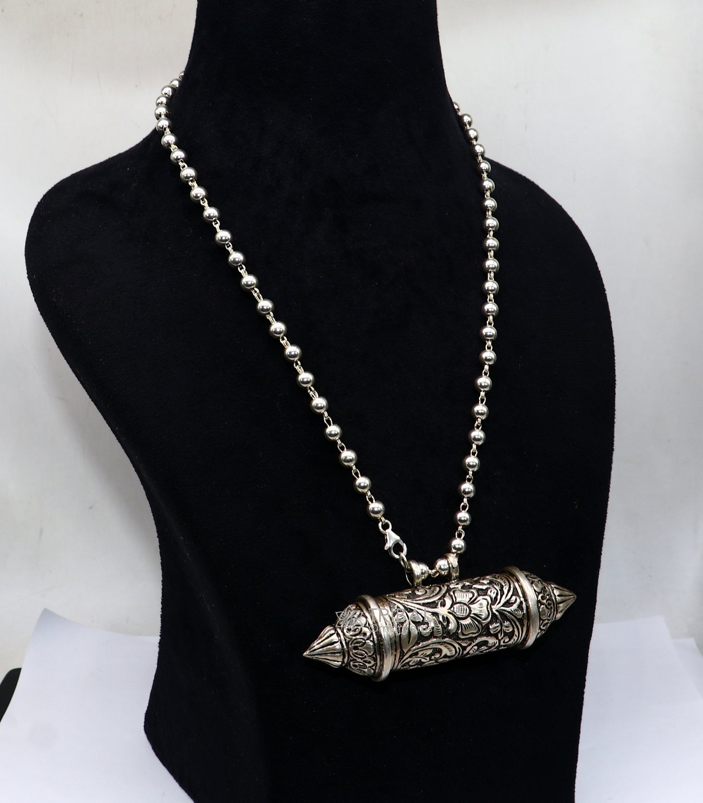 925 Sterling silver handmade Nakshai design pendant amulet mantra box pendant with beaded necklace tribal ethnic cultural jewelry set605 - TRIBAL ORNAMENTS