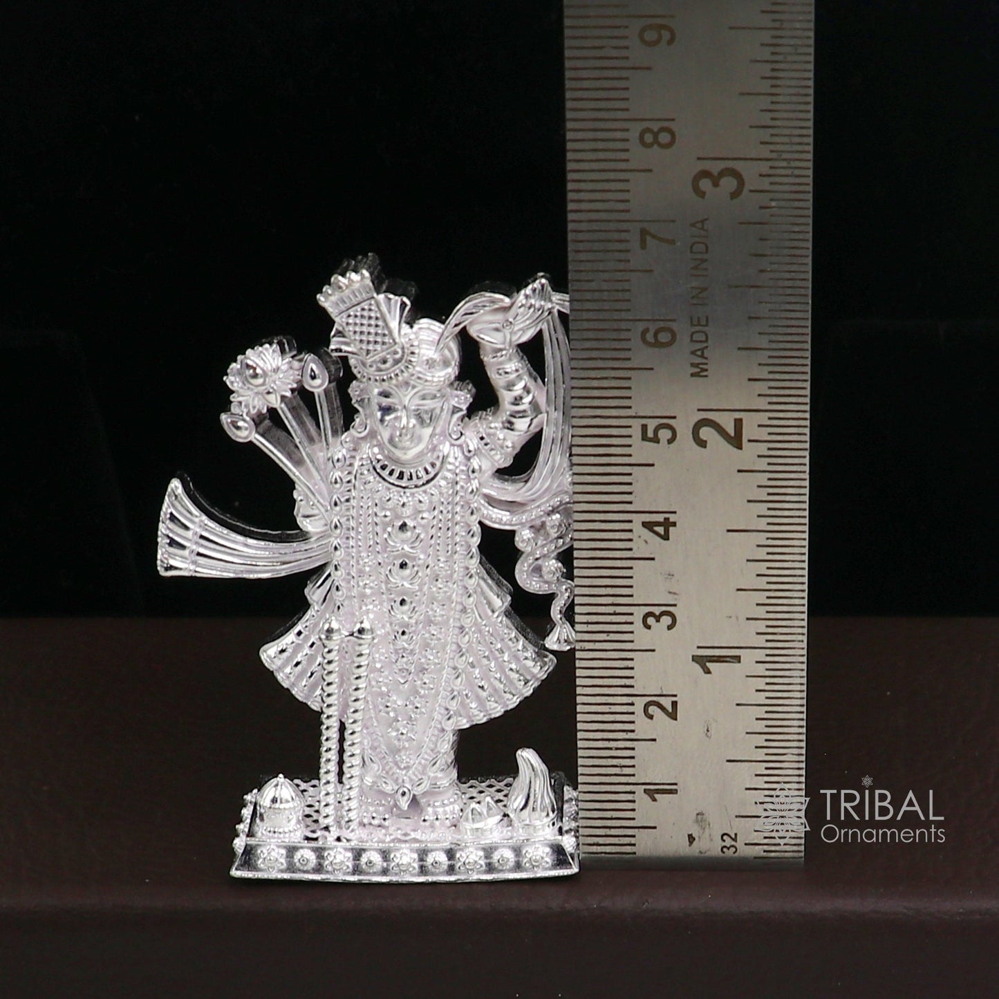 2.5" 925 Sterling silver handmade design Idols Lord Krishna Shrinathji statue figurine, puja articles decorative gift diwali puja art634 - TRIBAL ORNAMENTS