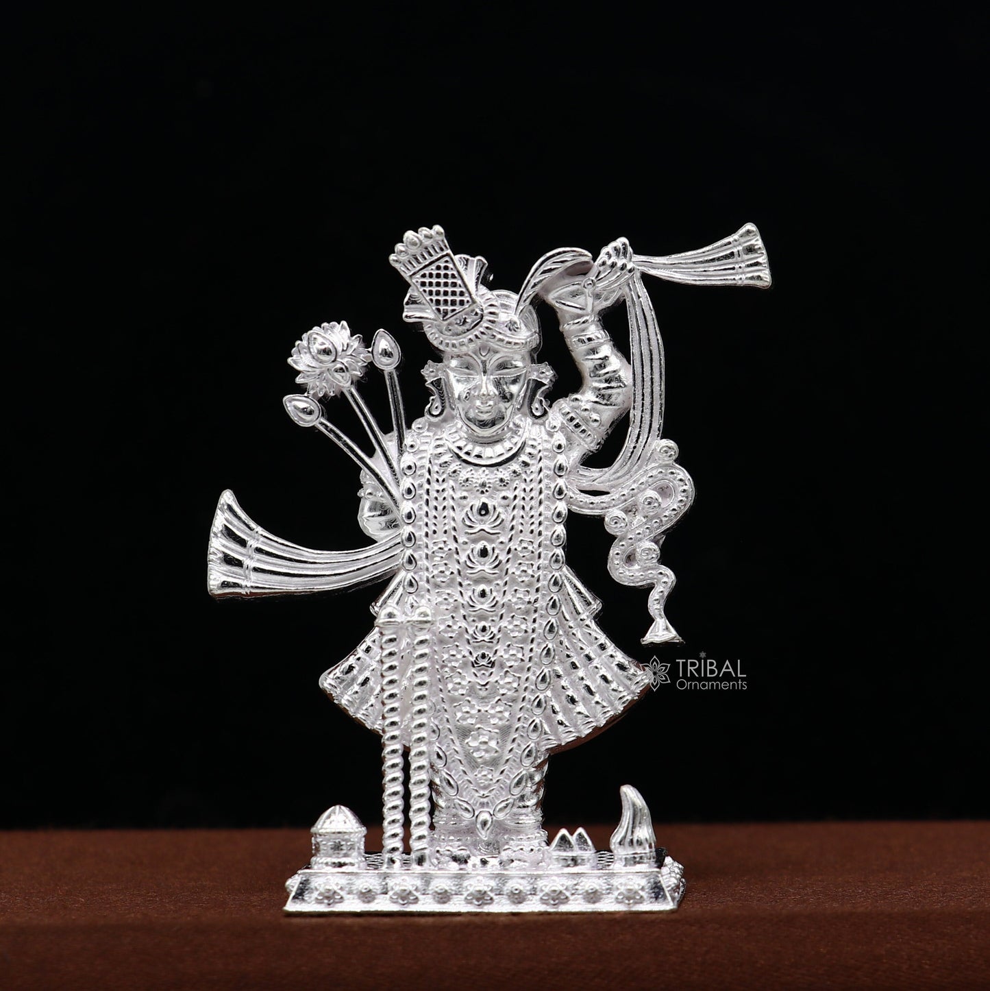 2.0" 925 Sterling silver handmade design Idols Lord Krishna Shrinathji statue figurine, puja articles decorative gift puja art635 - TRIBAL ORNAMENTS