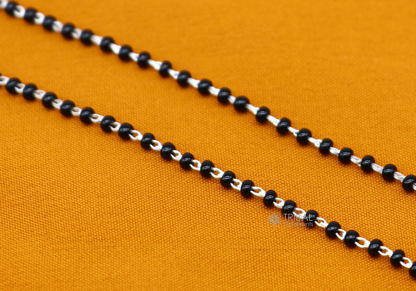 925 sterling silver 2.2mm black beads chain, vintage Cultural fancy necklace, traditional style brides Mangalsutra chain India ch554 - TRIBAL ORNAMENTS