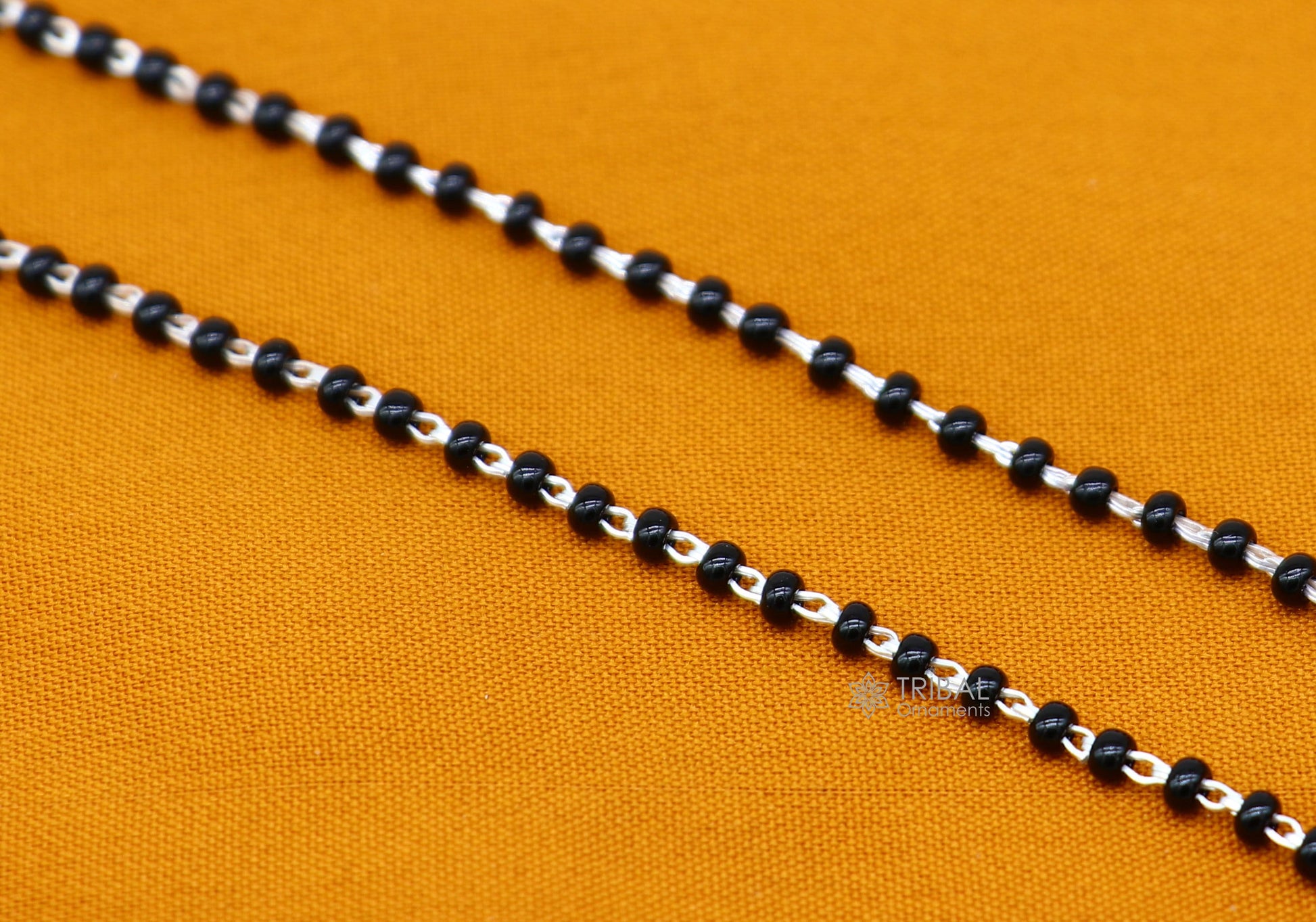 925 sterling silver 2.2mm black beads chain, vintage Cultural fancy necklace, traditional style brides Mangalsutra chain India ch554 - TRIBAL ORNAMENTS