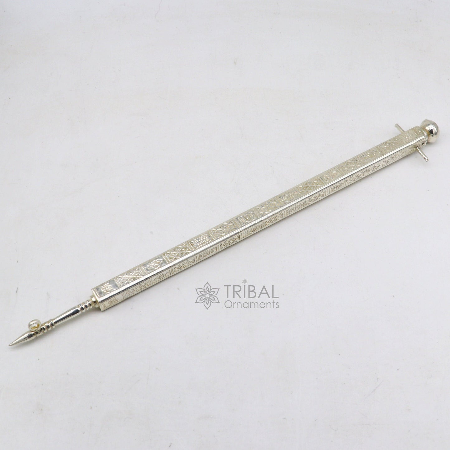 11" 925 sterling silver handmade Jain Sthapnaji stick for puja or praying to gold. amazing unique silver article from india su1110 - TRIBAL ORNAMENTS