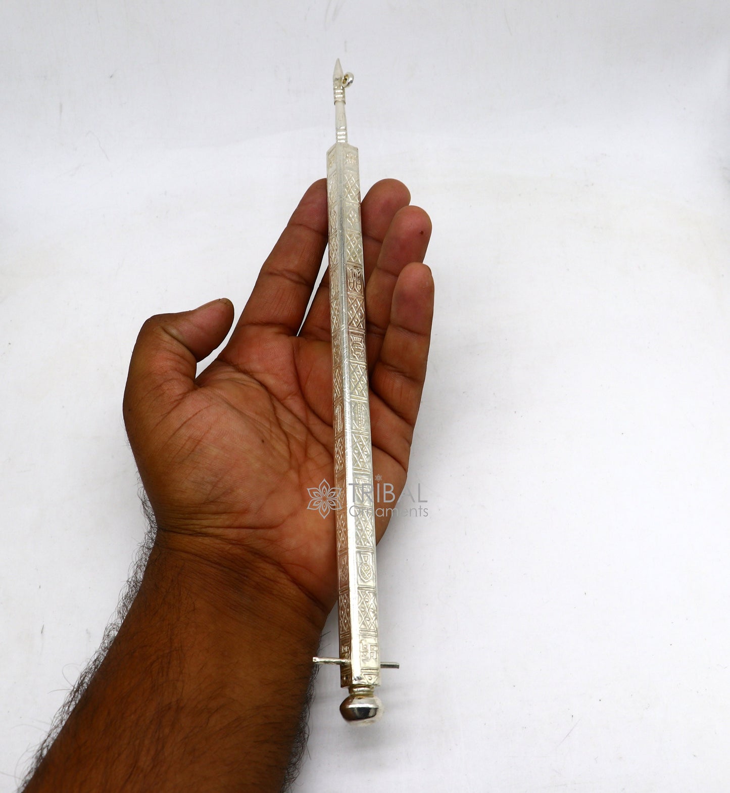 11" 925 sterling silver handmade Jain Sthapnaji stick for puja or praying to gold. amazing unique silver article from india su1110 - TRIBAL ORNAMENTS