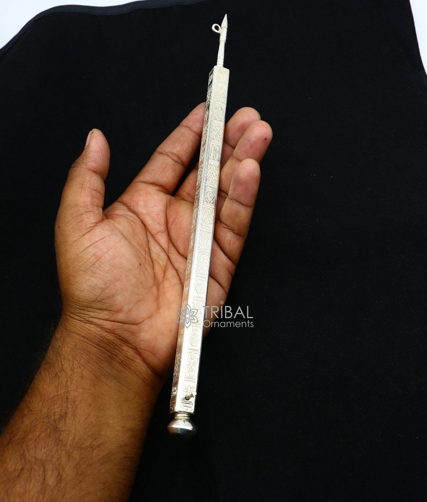 11" 925 sterling silver handmade Jain Sthapnaji stick for puja or praying to gold. amazing unique silver article from india su1110 - TRIBAL ORNAMENTS
