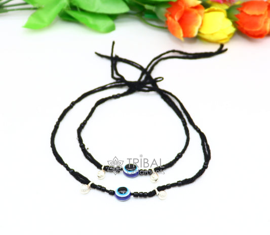 925 sterling silver handmade beads with evil eyes ankle bracelet, customized Thread anklets foot bracelet, Beach Anklet nank578 - TRIBAL ORNAMENTS