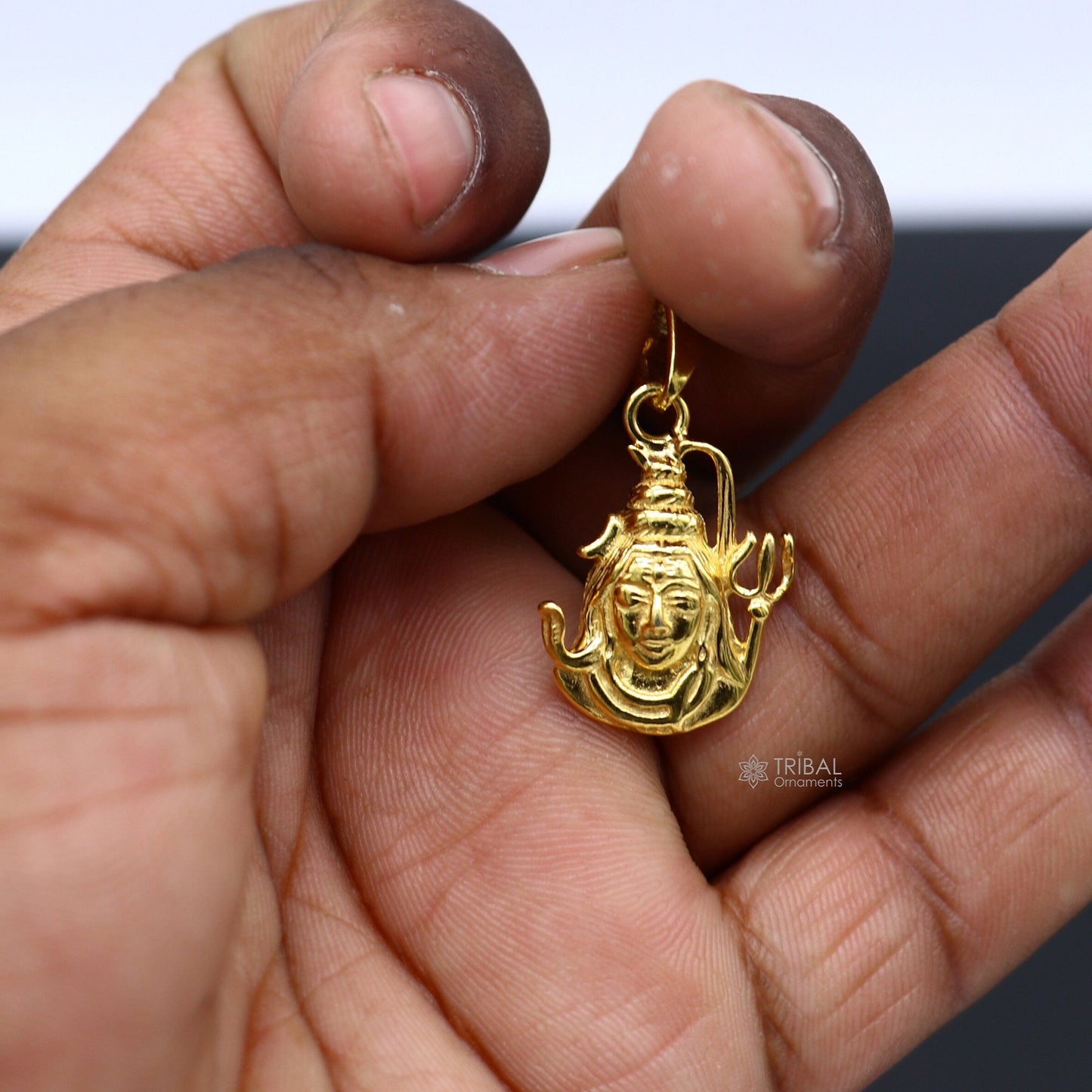 925 sterling silver unique gold polished design idols Lord Shiva pendant, excellent style pendant with trident unisex divine jewelry nsp600 - TRIBAL ORNAMENTS