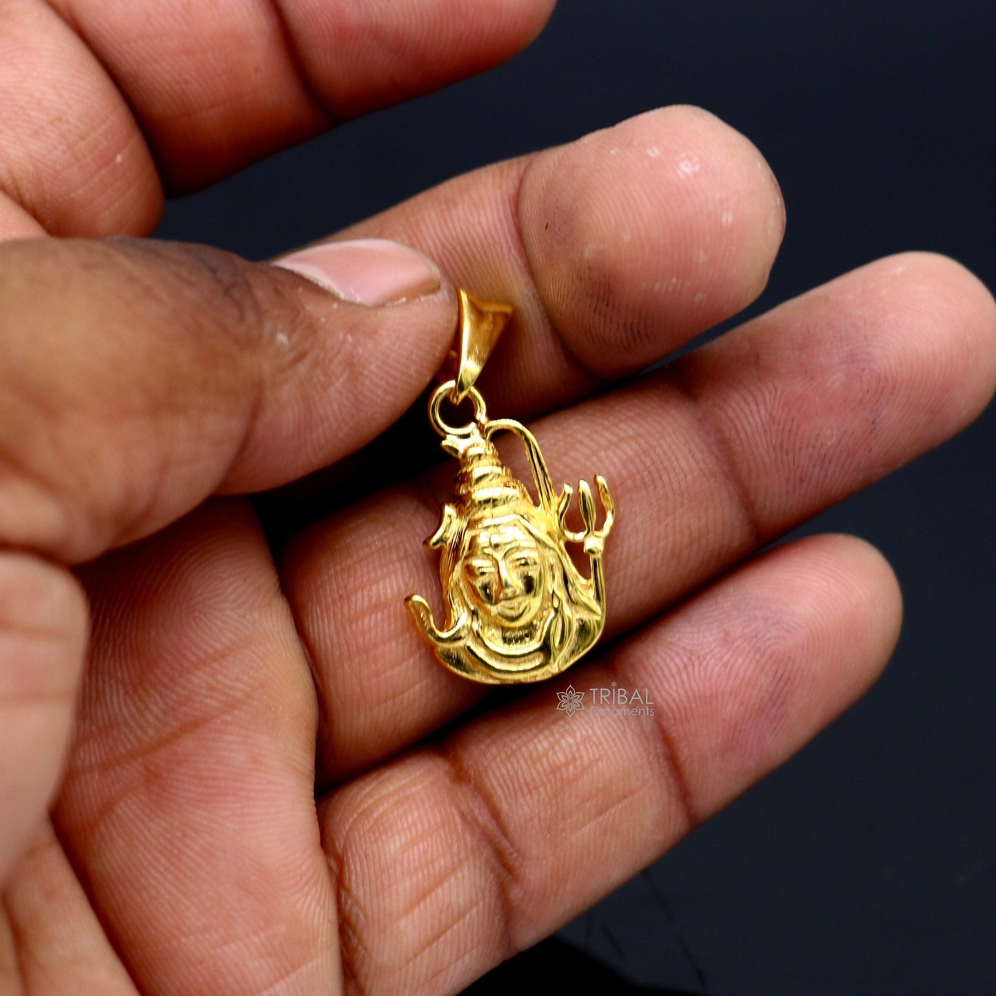 925 sterling silver unique gold polished design idols Lord Shiva pendant, excellent style pendant with trident unisex divine jewelry nsp600 - TRIBAL ORNAMENTS
