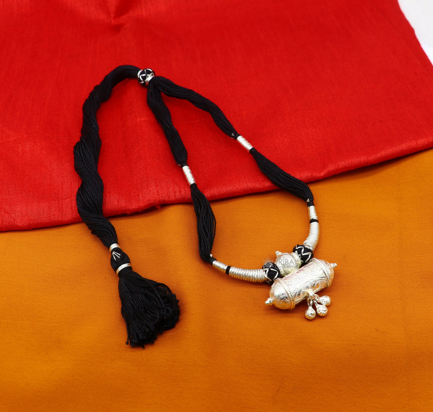 925 sterling silver gorgeous amulet pendant tribal ethnic necklace adjust with back thread knot, unique cultural jewelry set593 - TRIBAL ORNAMENTS