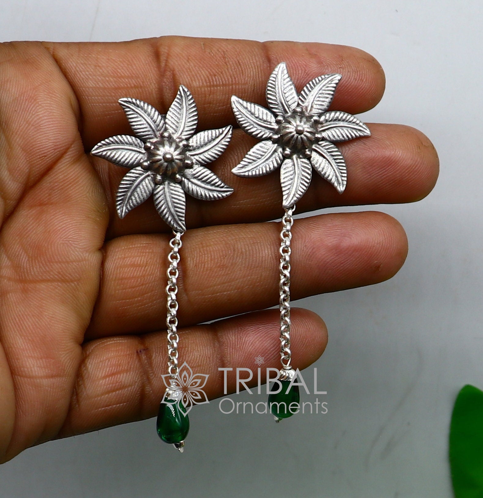 Floral design 92.5 sterling silver stud earring, gorgeous charm earring excellent gifting brides earring fancy party jewelry ear1168 - TRIBAL ORNAMENTS
