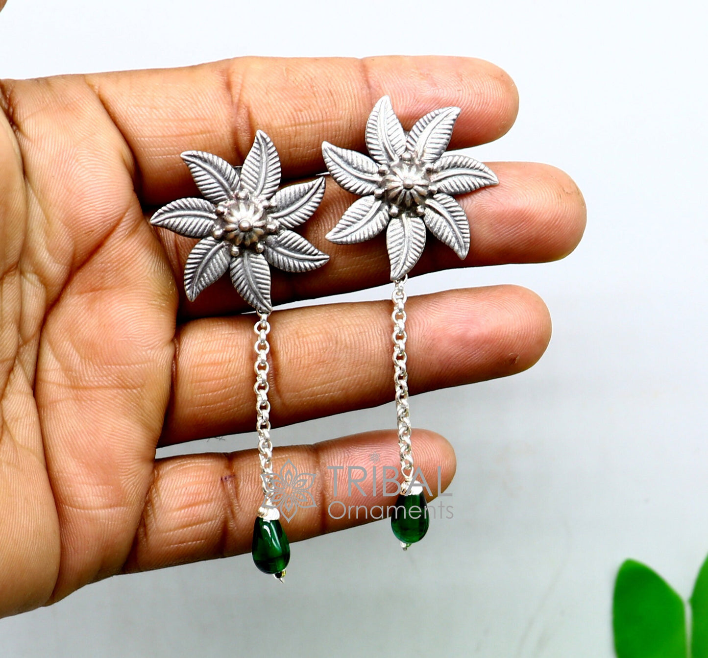 Floral design 92.5 sterling silver stud earring, gorgeous charm earring excellent gifting brides earring fancy party jewelry ear1168 - TRIBAL ORNAMENTS