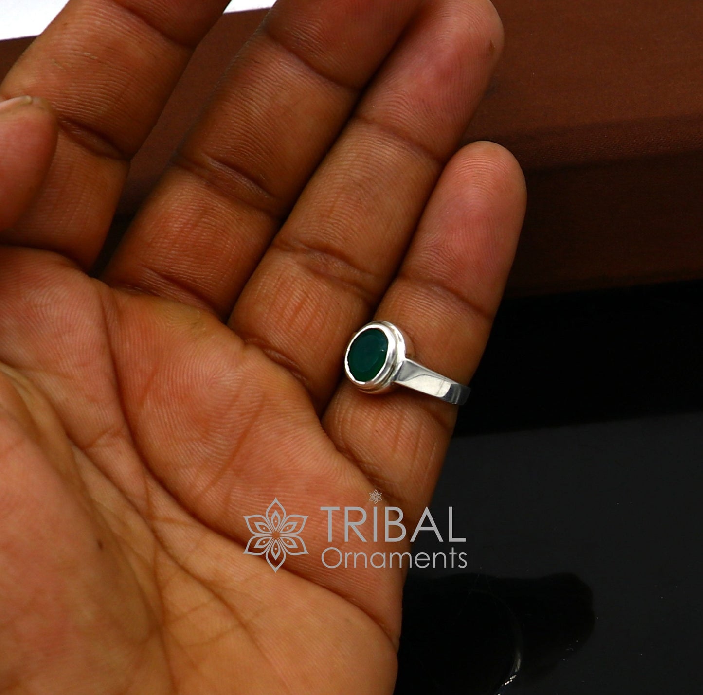 925 sterling silver handmade green onyx stone unisex ring fabulous cultural zodiac ring from Rajasthan india sr369 - TRIBAL ORNAMENTS