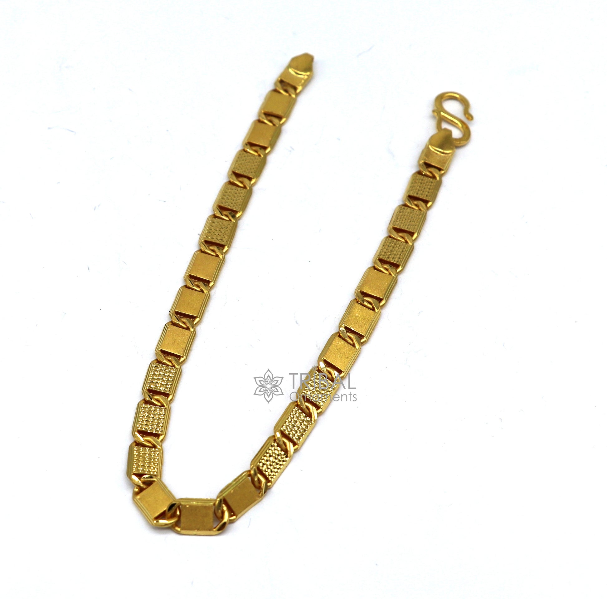 Genuine 22kt yellow gold handmade gold bar Royal Nawabi Chain Bracelet fabulous diamond cut design Best gifting men's jewelry Gbr43 - TRIBAL ORNAMENTS