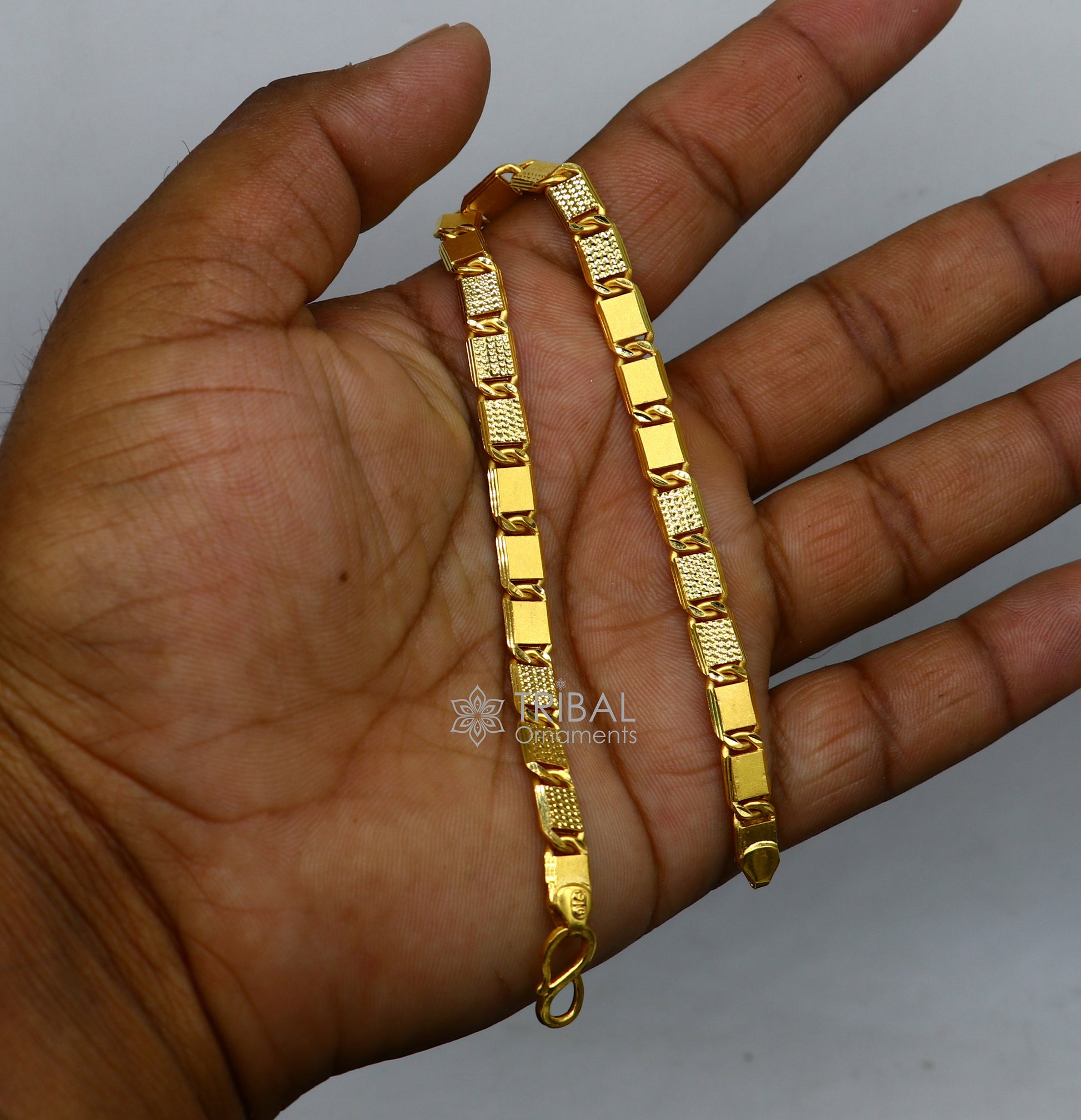 Genuine 22kt yellow gold handmade gold bar Royal Nawabi Chain Bracelet fabulous diamond cut design Best gifting men's jewelry Gbr43 - TRIBAL ORNAMENTS