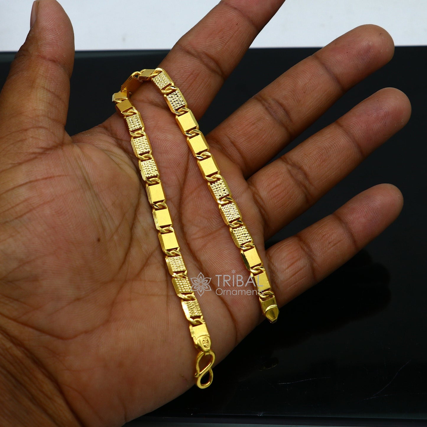 Genuine 22kt yellow gold handmade gold bar Royal Nawabi Chain Bracelet fabulous diamond cut design Best gifting men's jewelry Gbr43 - TRIBAL ORNAMENTS