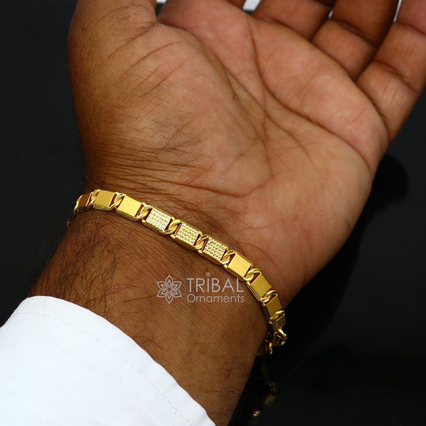 Genuine 22kt yellow gold handmade gold bar Royal Nawabi Chain Bracelet fabulous diamond cut design Best gifting men's jewelry Gbr43 - TRIBAL ORNAMENTS