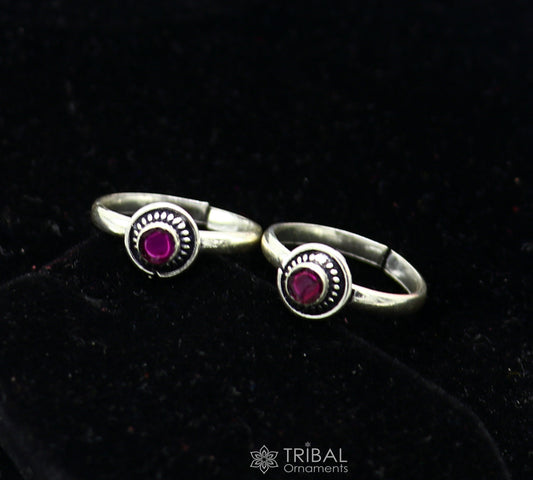 925 sterling silver handmade round shape tiny red stone toe ring band tribal belly cultural ethnic jewelry from India ntr98 - TRIBAL ORNAMENTS