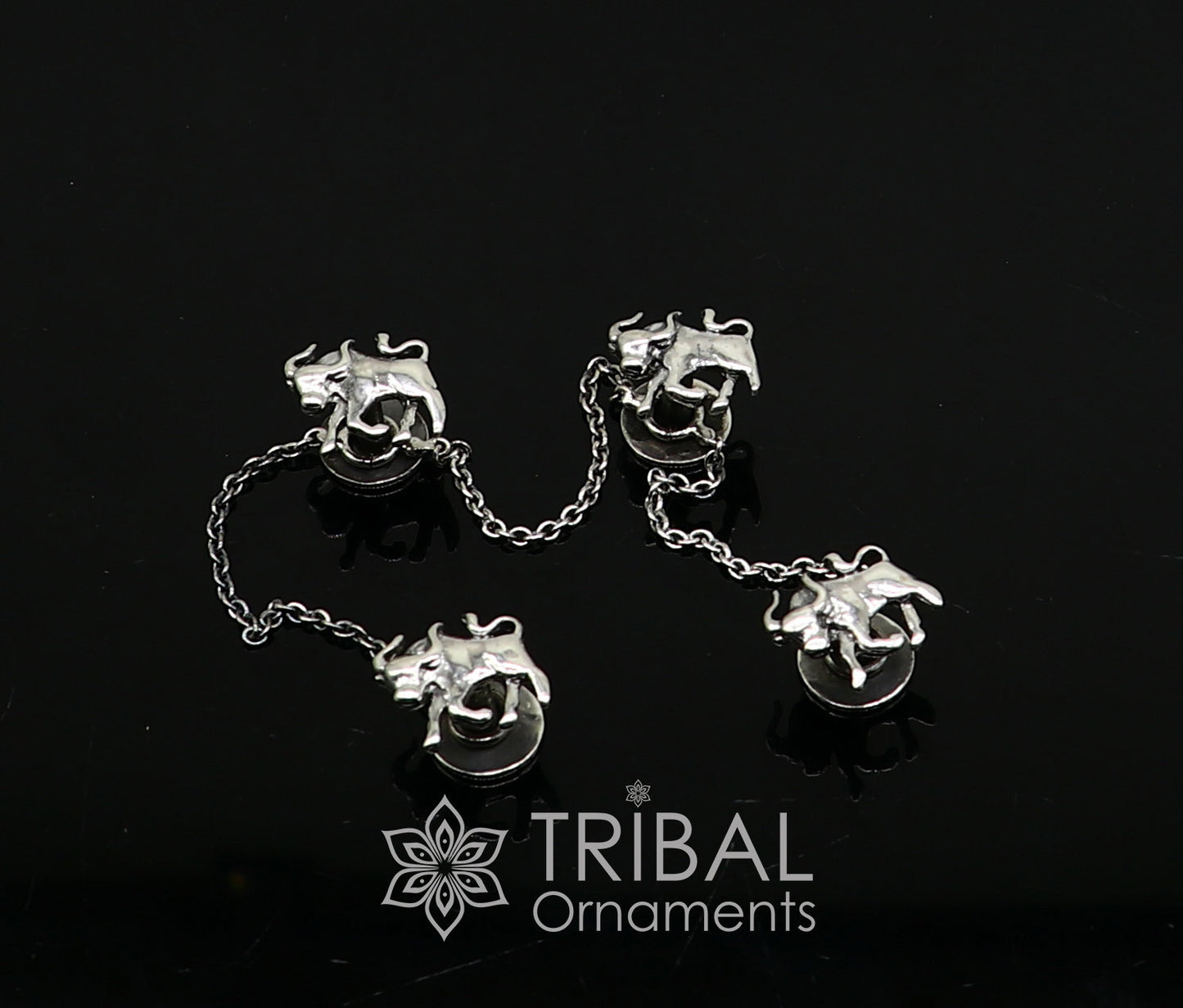 925 Sterling Silver bull design set of 4 kurta Buttons for Fashion Perfection, silver cufflinks, cultural trendy jewelry btn35 - TRIBAL ORNAMENTS