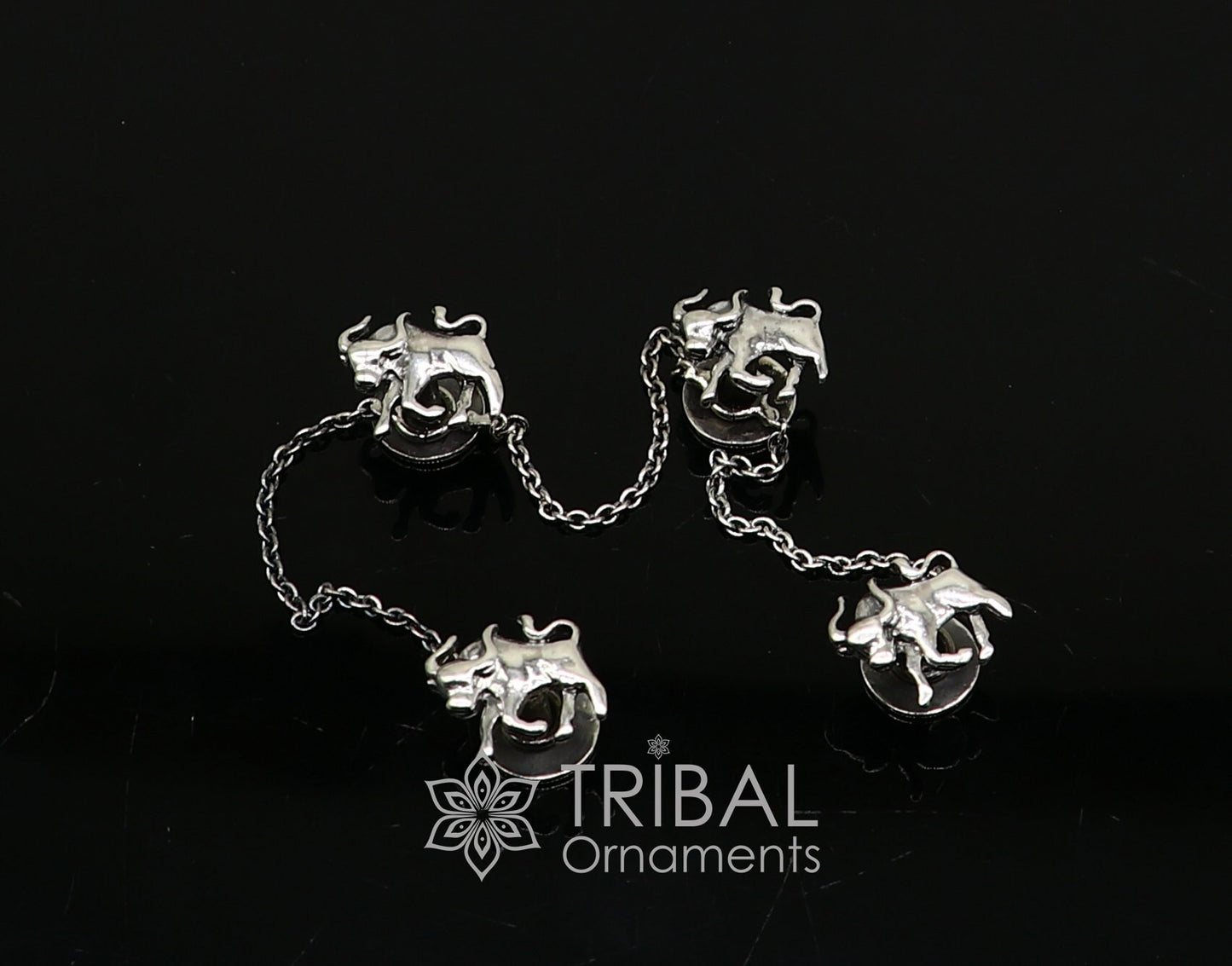 925 Sterling Silver bull design set of 4 kurta Buttons for Fashion Perfection, silver cufflinks, cultural trendy jewelry btn35 - TRIBAL ORNAMENTS