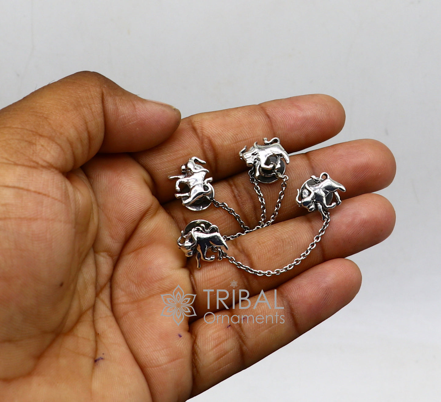 925 Sterling Silver bull design set of 4 kurta Buttons for Fashion Perfection, silver cufflinks, cultural trendy jewelry btn35 - TRIBAL ORNAMENTS