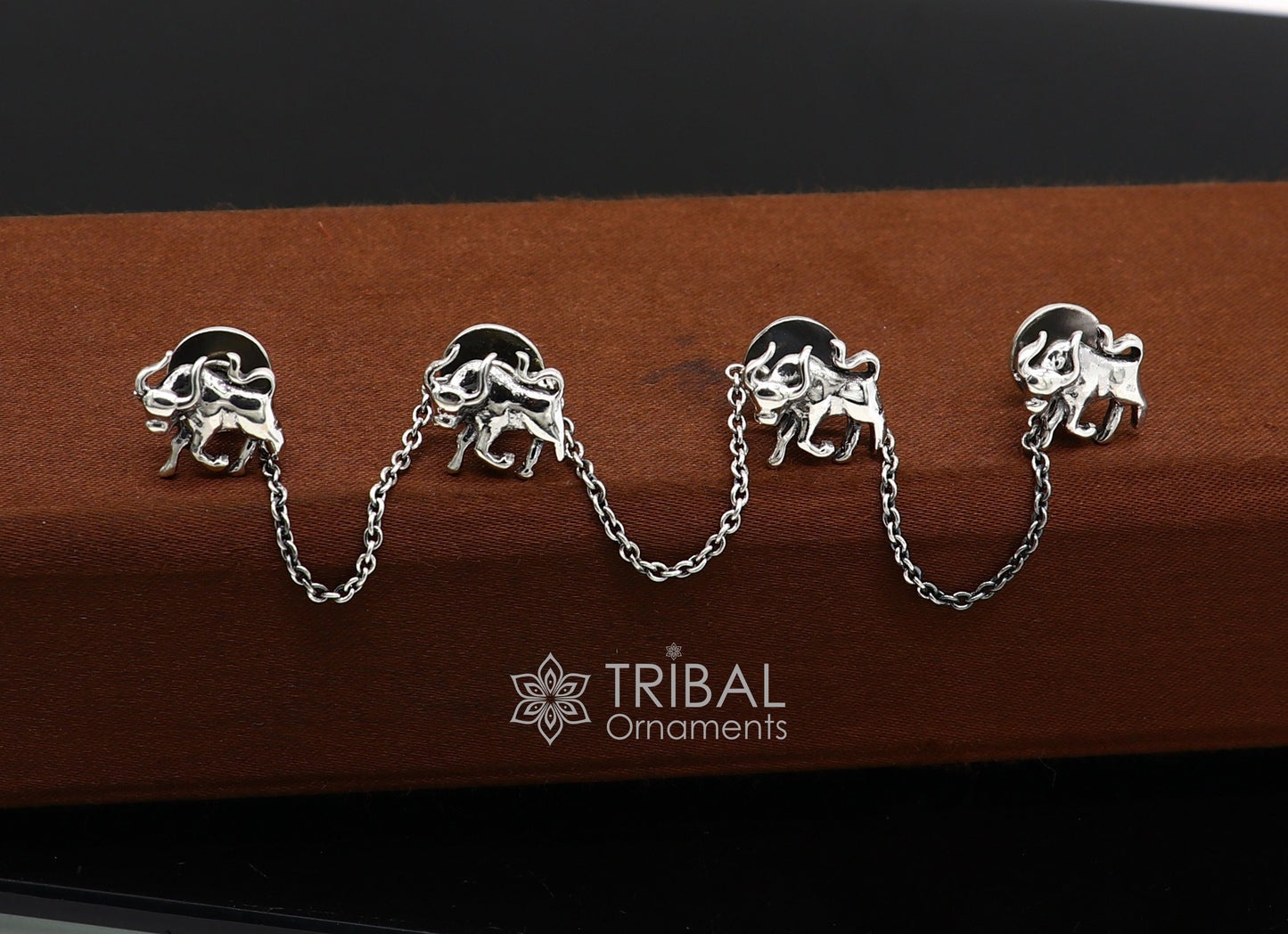 925 Sterling Silver bull design set of 4 kurta Buttons for Fashion Perfection, silver cufflinks, cultural trendy jewelry btn35 - TRIBAL ORNAMENTS