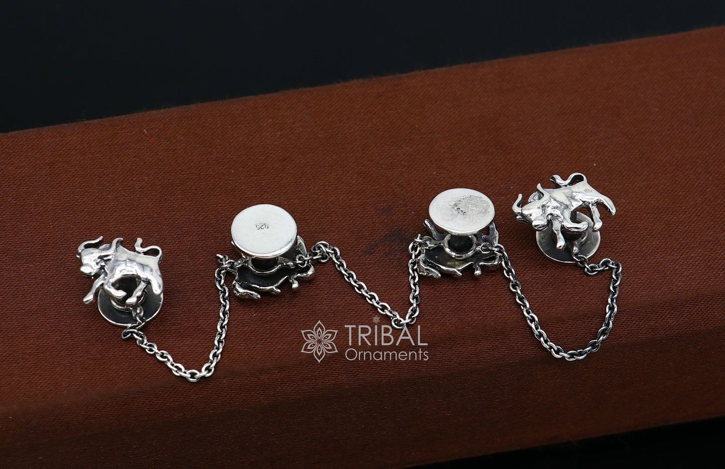 925 Sterling Silver bull design set of 4 kurta Buttons for Fashion Perfection, silver cufflinks, cultural trendy jewelry btn35 - TRIBAL ORNAMENTS