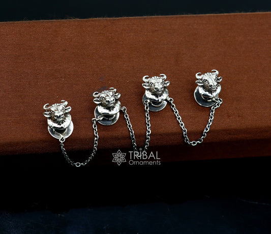 Bull head design 925 Sterling Silver set of 4 kurta Buttons for Fashion Perfection, silver cufflinks, cultural trendy jewelry btn38 - TRIBAL ORNAMENTS