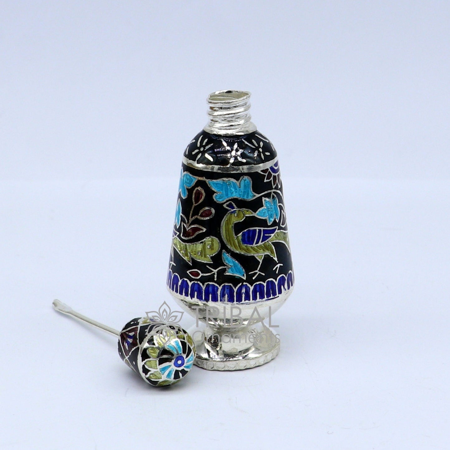 925 Sterling silver handmade fabulous trinket box, gorgeous container box, casket box, sindoor box, enamel work brides gifting box stb789 - TRIBAL ORNAMENTS