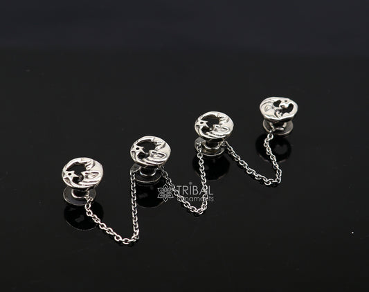 Moon and star design 925 Sterling Silver set of 4 kurta Buttons for Fashion Perfection, silver cufflinks, cultural trendy jewelry btn46 - TRIBAL ORNAMENTS