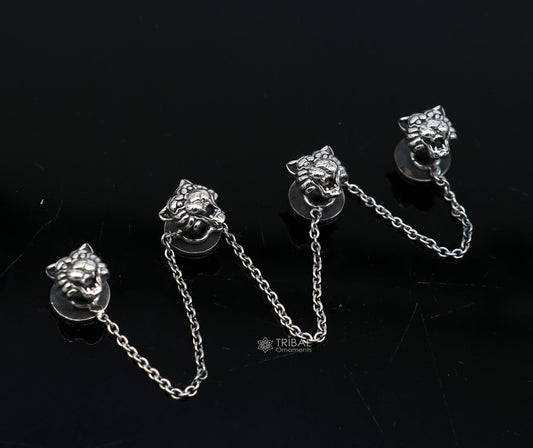 Lion face design 925 Sterling Silver set of 4 kurta Buttons for Fashion Perfection, silver cufflinks, cultural trendy jewelry btn49 - TRIBAL ORNAMENTS