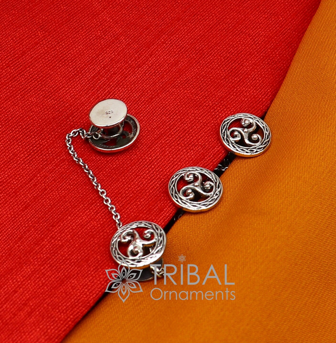 Celtic spiral triskele symbol 925 Sterling silver handmade gorgeous high-quality buttons or cufflinks for kurtas, best gifting jewelry btn52 - TRIBAL ORNAMENTS
