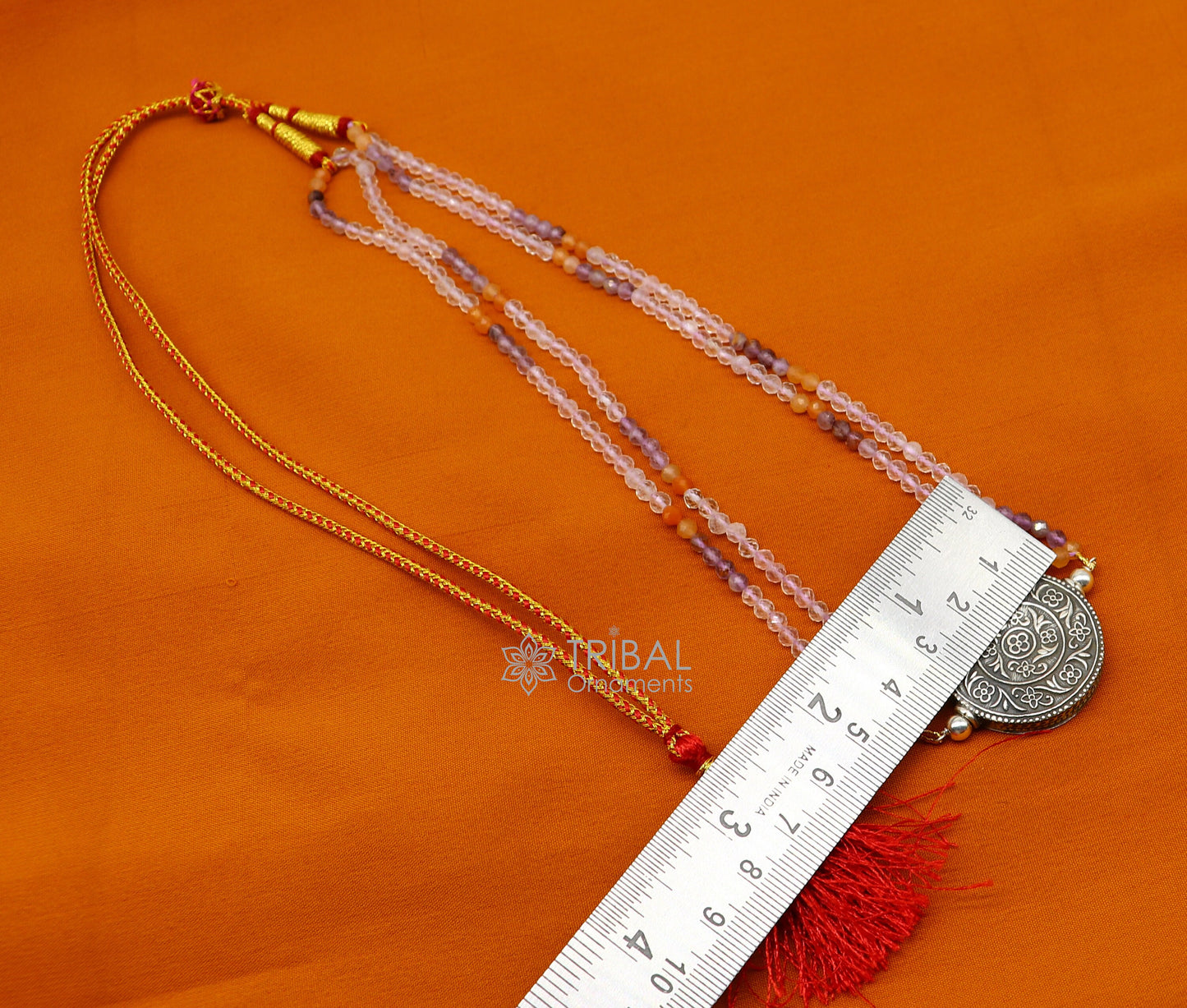 Indian traditional cultural style trendy natural multicolor stone beaded 925 sterling silver necklace, choker tribal ethnic jewelry set611 - TRIBAL ORNAMENTS