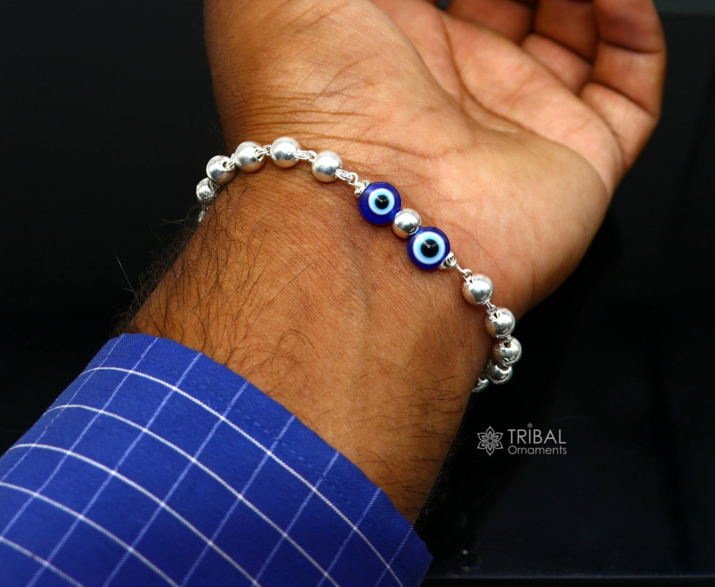 925 sterling silver handmade silver beaded evil eye bracelet, amazing stylish unisex cultural trendy bracelet all sizes jewelry sbr465 - TRIBAL ORNAMENTS