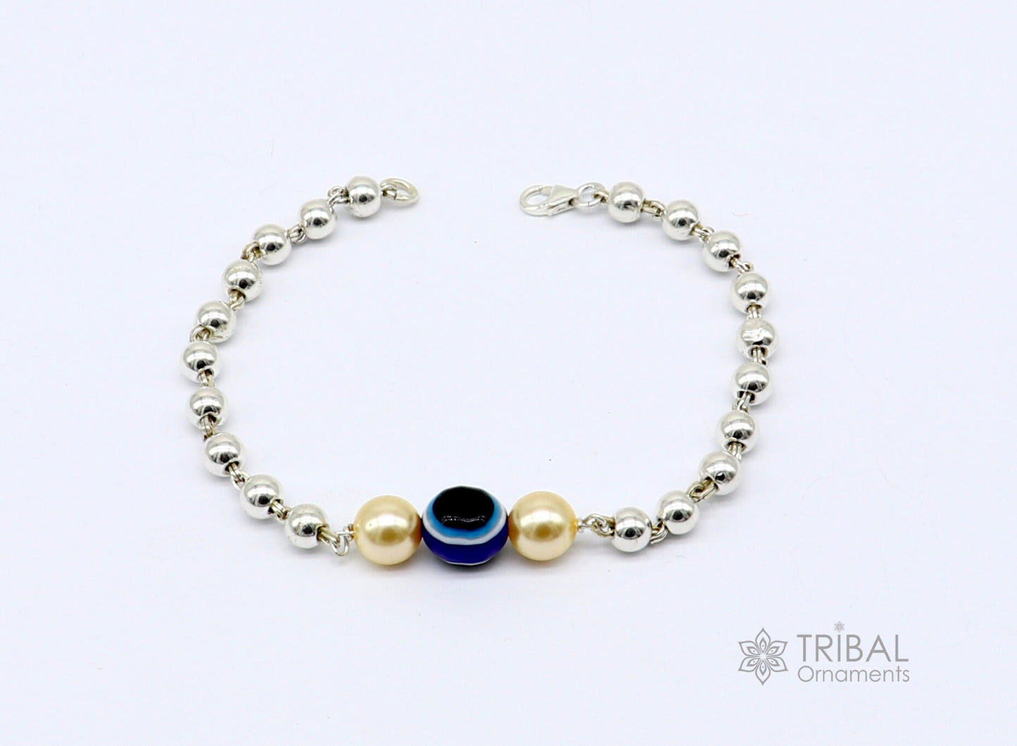 925 sterling silver handmade silver beaded evil eye bracelet, amazing stylish unisex cultural trendy bracelet all sizes jewelry sbr466 - TRIBAL ORNAMENTS