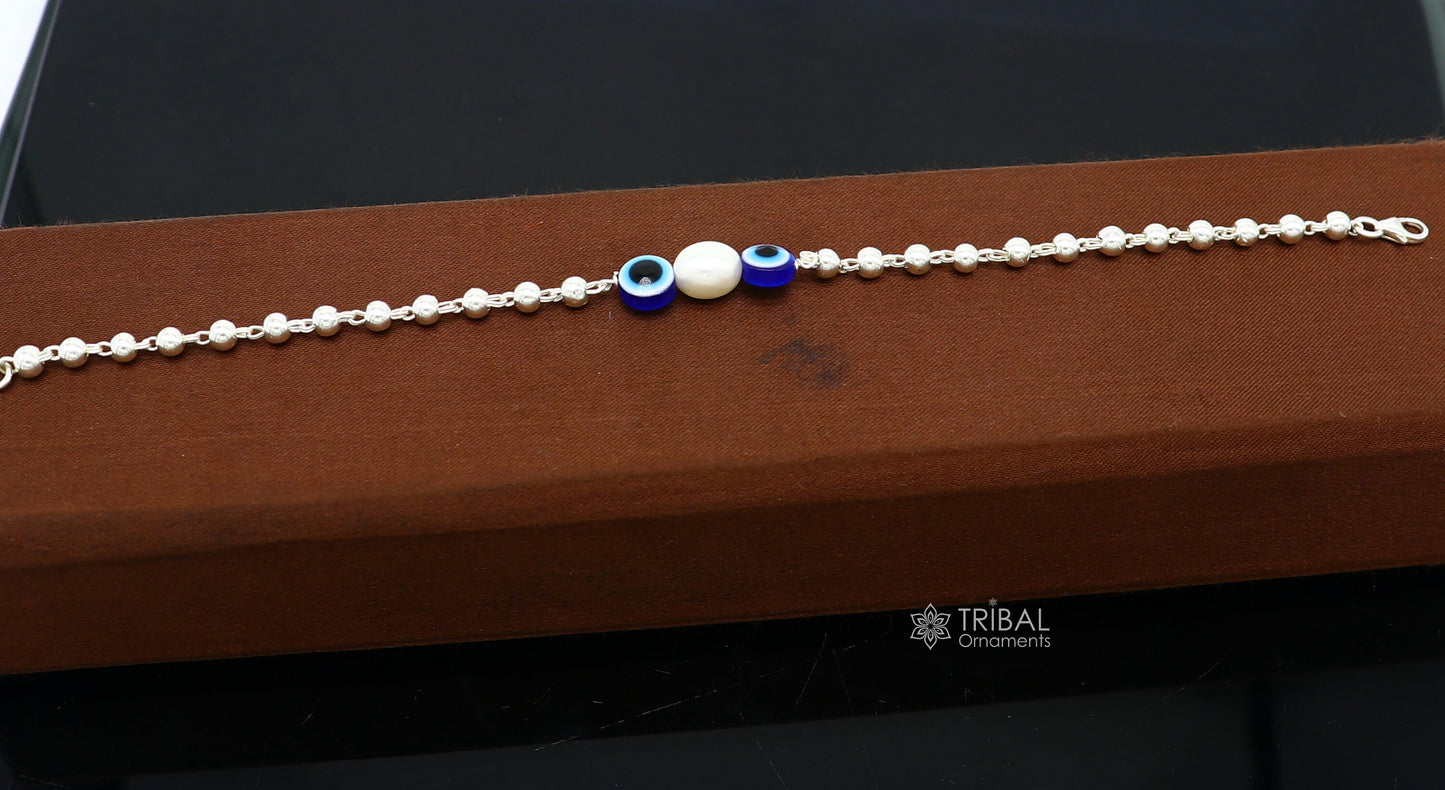 925 sterling silver handmade silver beaded evil eye bracelet, chunky stylish unisex cultural trendy bracelet all sizes jewelry sbr470 - TRIBAL ORNAMENTS