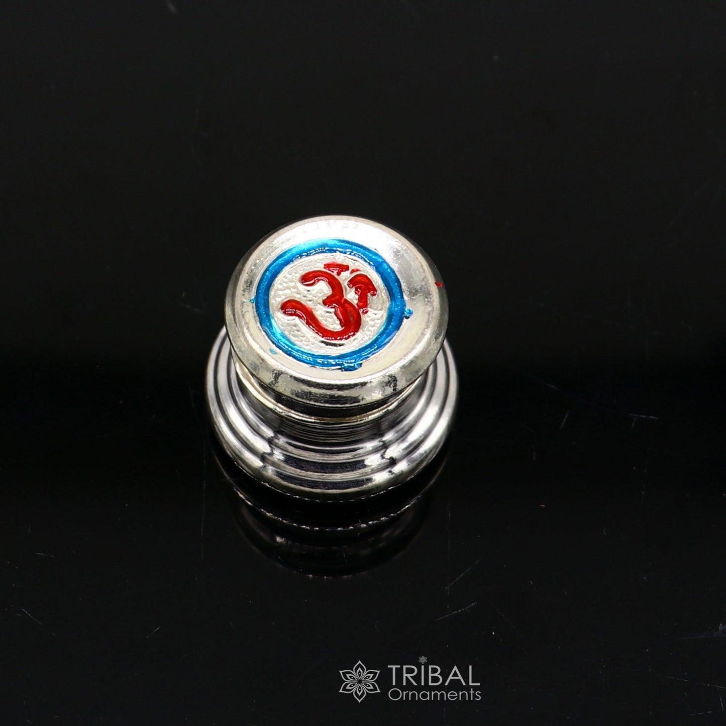999 pure silver trinket box, kajal box brides round shape box Aum design box , container tobacco box, eyeliner Sindur box gifting stb804 - TRIBAL ORNAMENTS