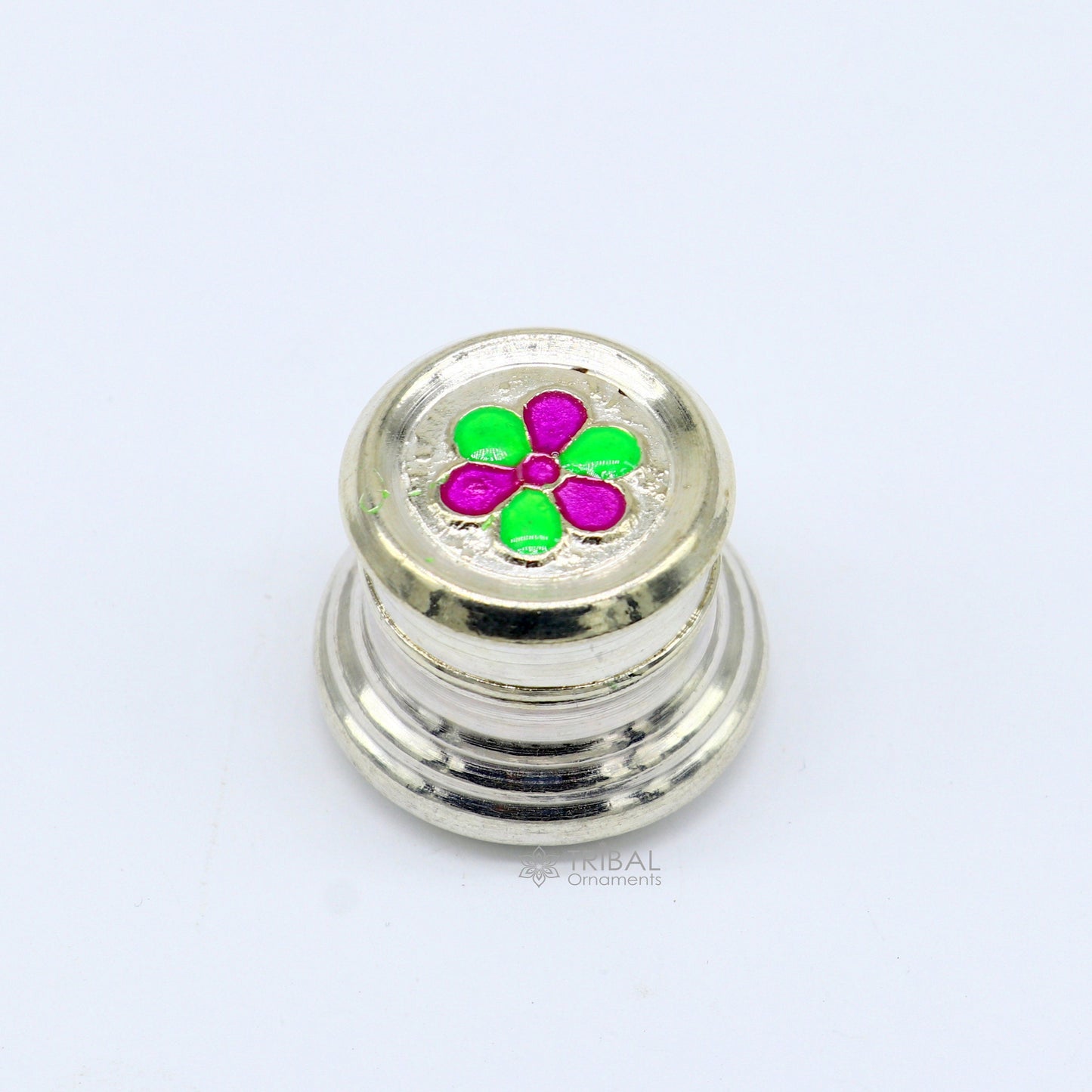 999 pure silver trinket box, kajal box brides round shape box flower design box , container tobacco box, eyeliner Sindur box gifting stb807 - TRIBAL ORNAMENTS