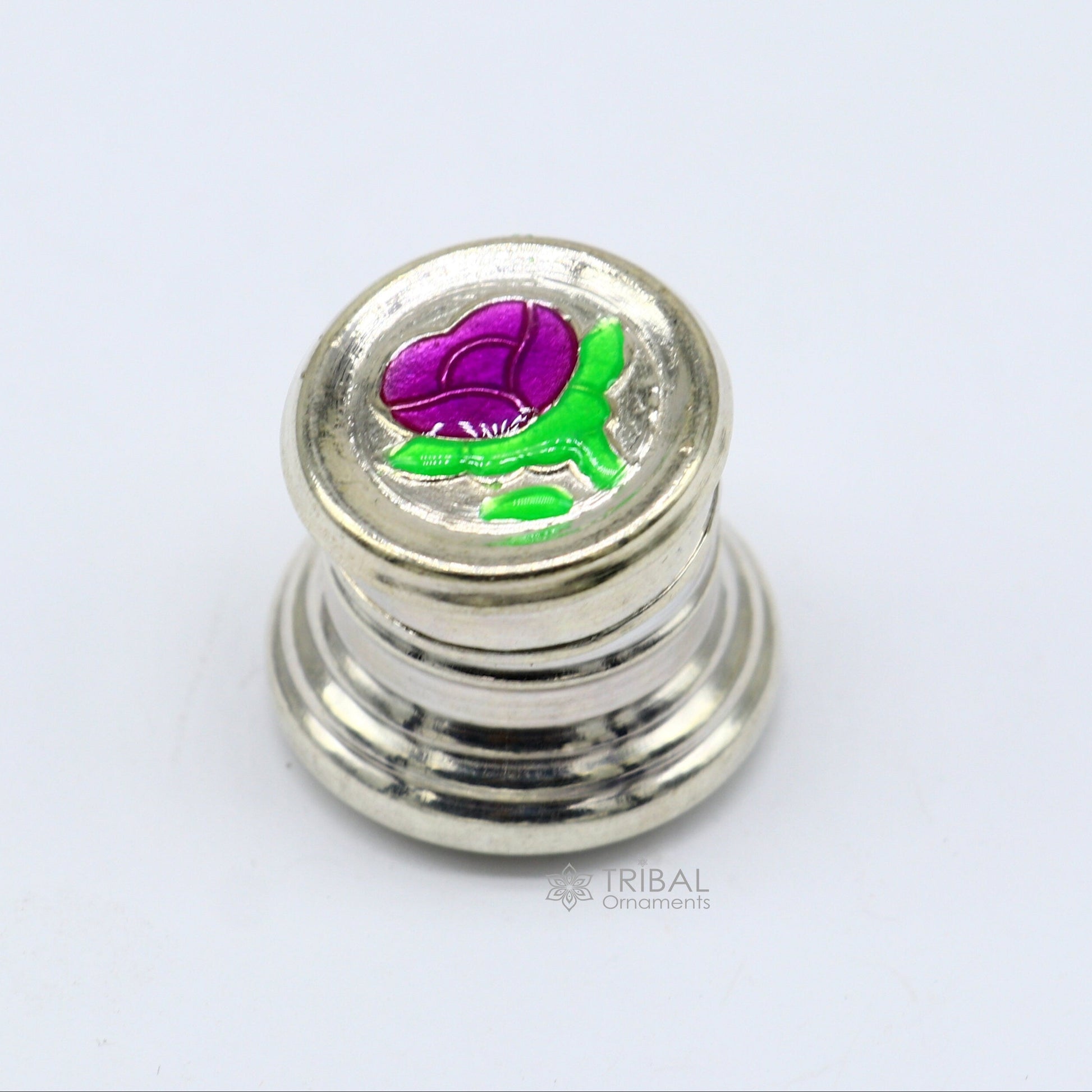999 pure silver trinket box, kajal box brides round shape box flower design box , container tobacco box, eyeliner Sindur box gifting stb809 - TRIBAL ORNAMENTS